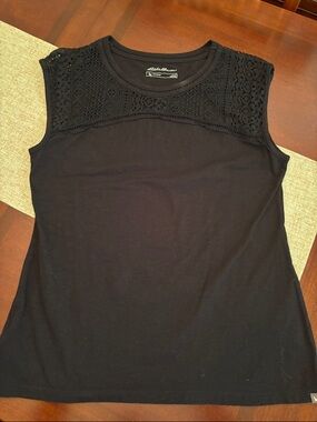 Eddie Bauer Black Crochet Yoke Tank Top